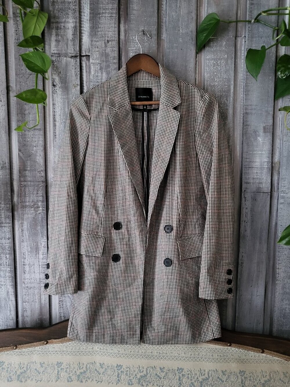 Plaid Houndstooth Double Breasted Blazer Jacket M